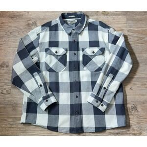 Duluth Trading Co XL Untucked Heavy Shirt Jacket Overshirt Workwear Gray Plaid